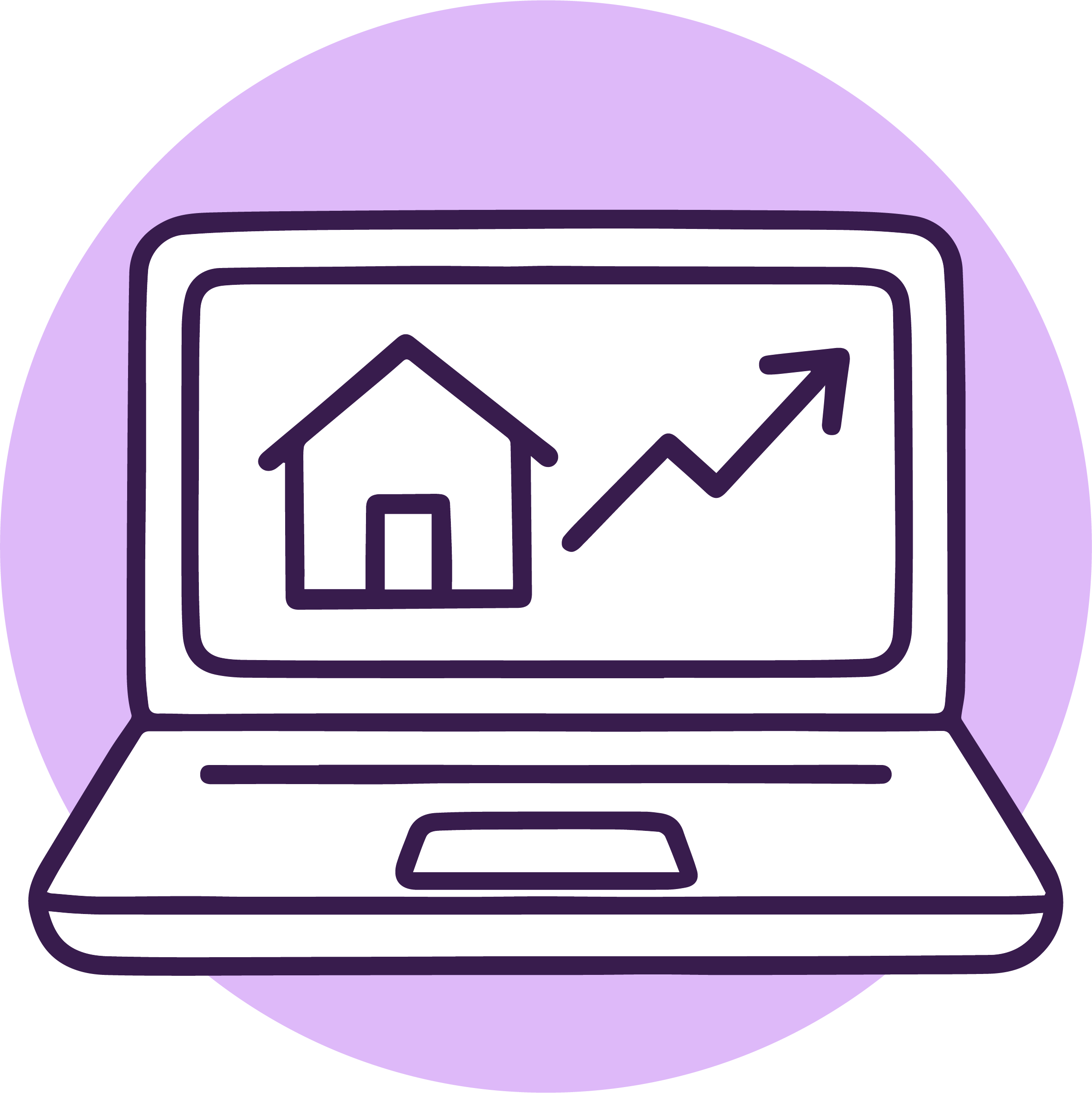 Laptop med hus og graf