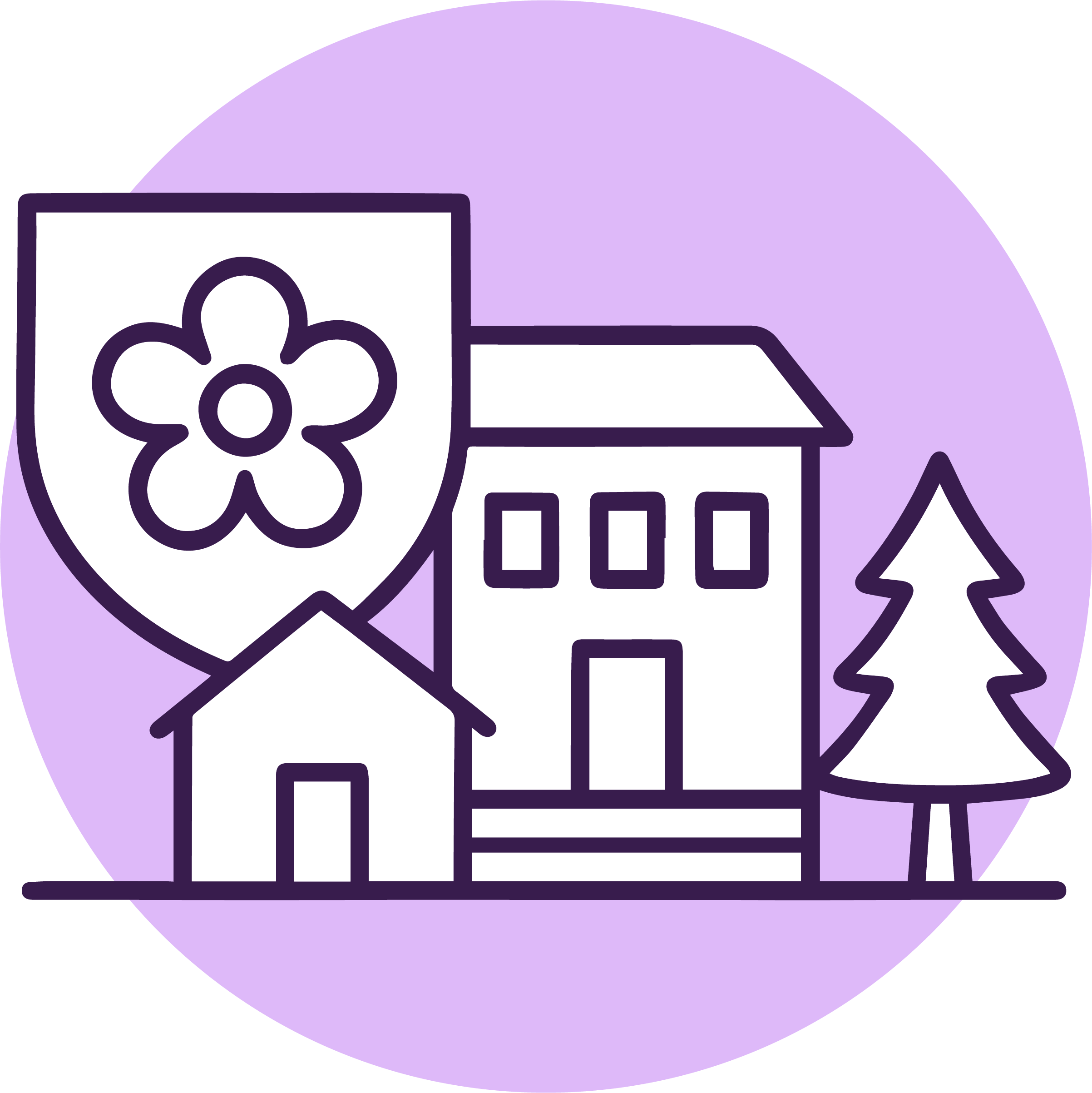 Kommunevåpen, hus, tre og rådhus