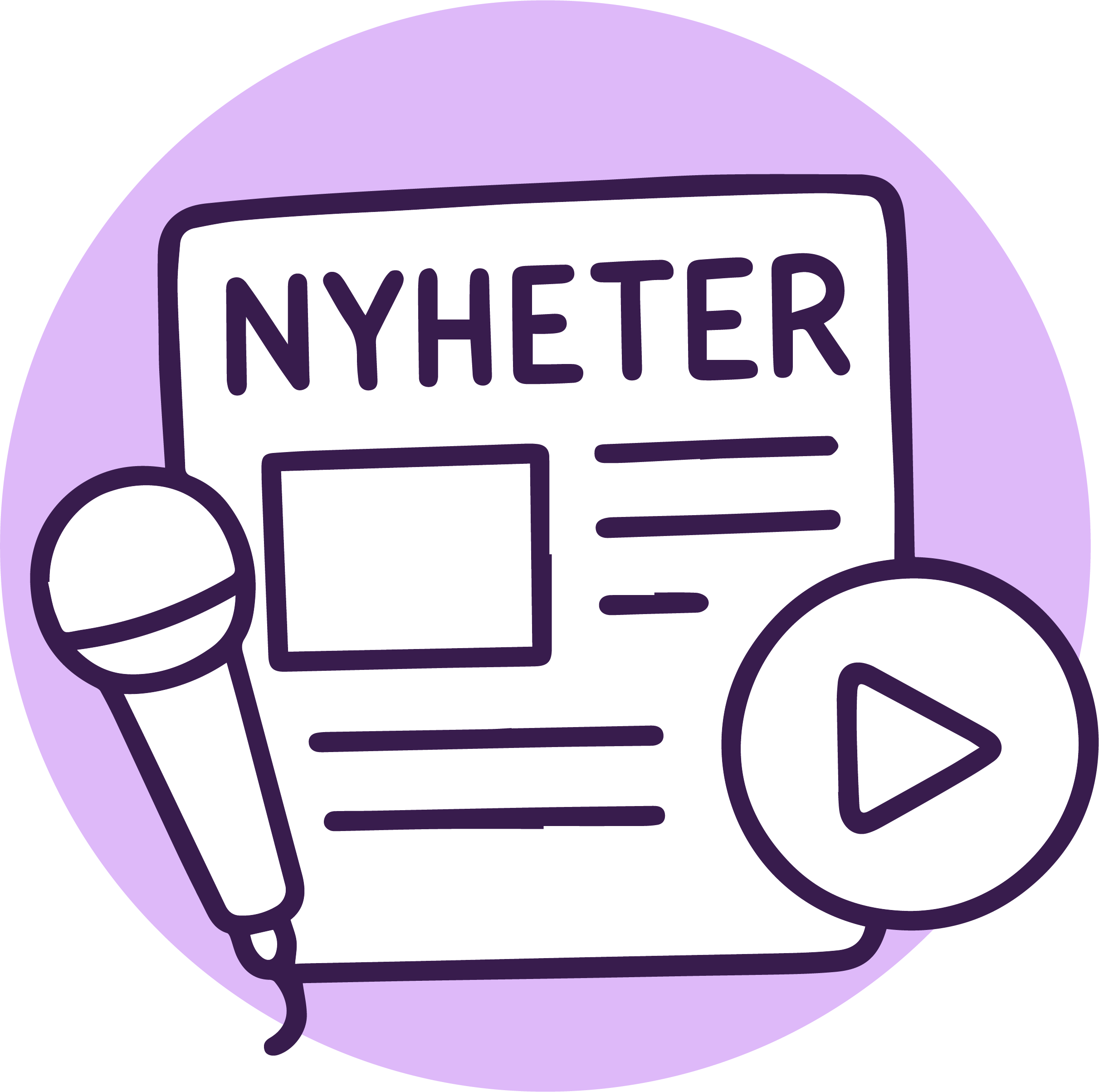 Avis, mikrofon og play-knapp